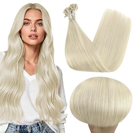 Full Shine U Tip Remy Hair Extensions in White Blonde, front view