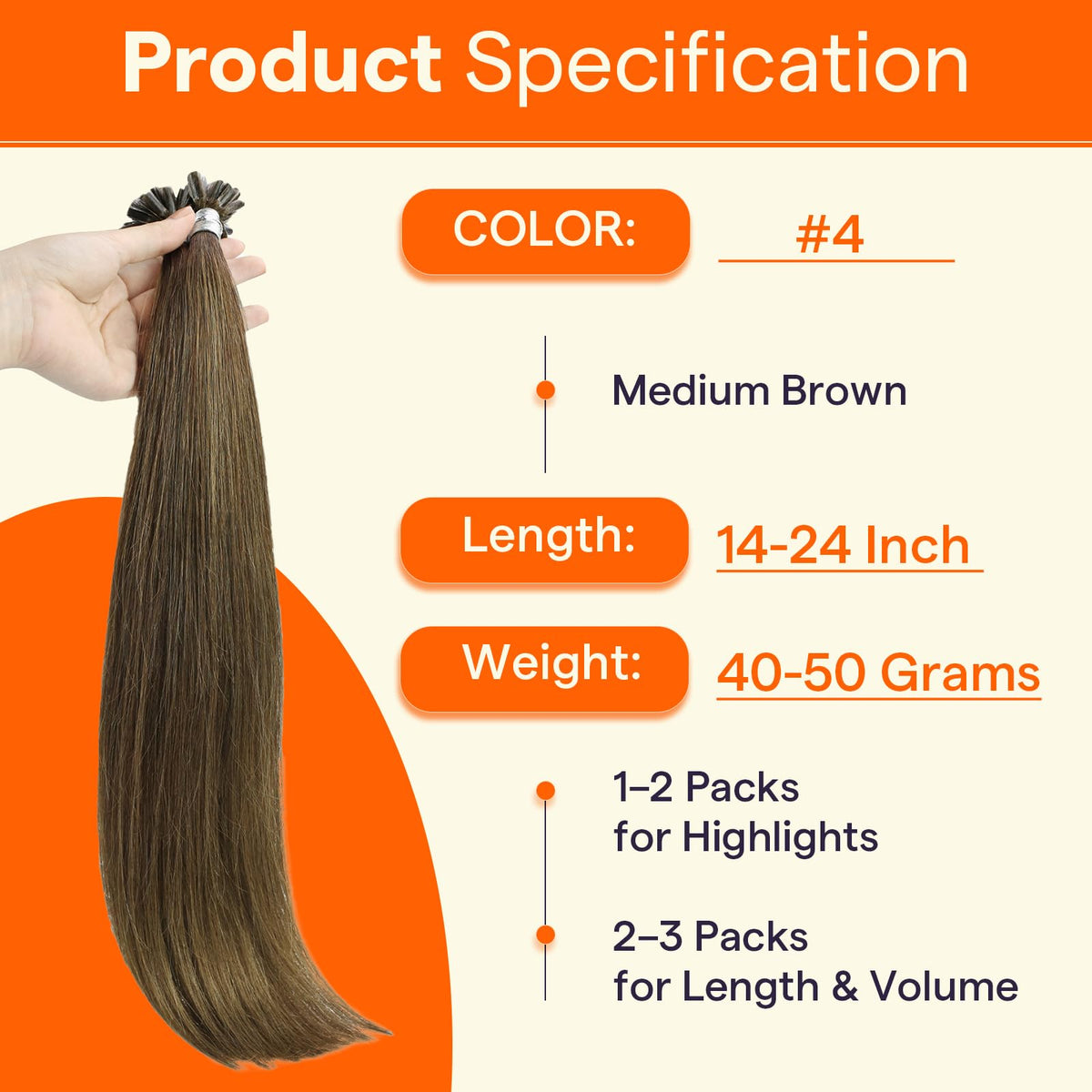 Full Shine U Tip Remy Hair Extensions Medium Brown styled