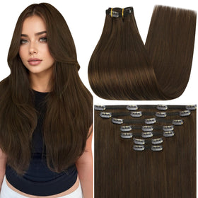 Full Shine Warm Brown Clip-in Hair Extensions front view