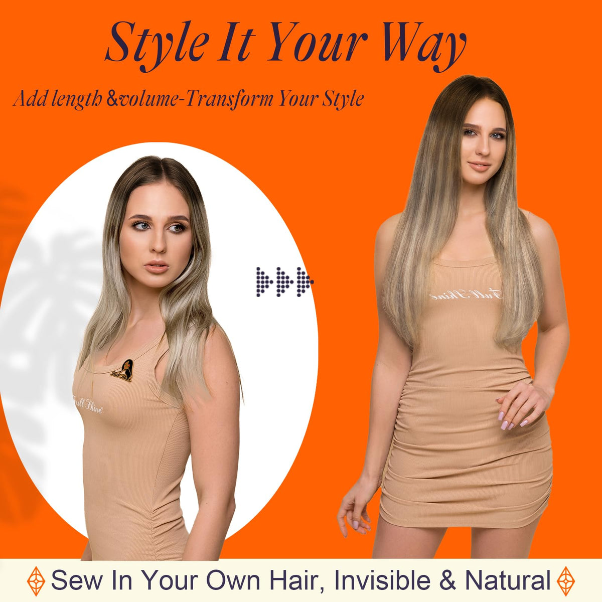 Full Shine Weft Extensions 22 inch brown color variation