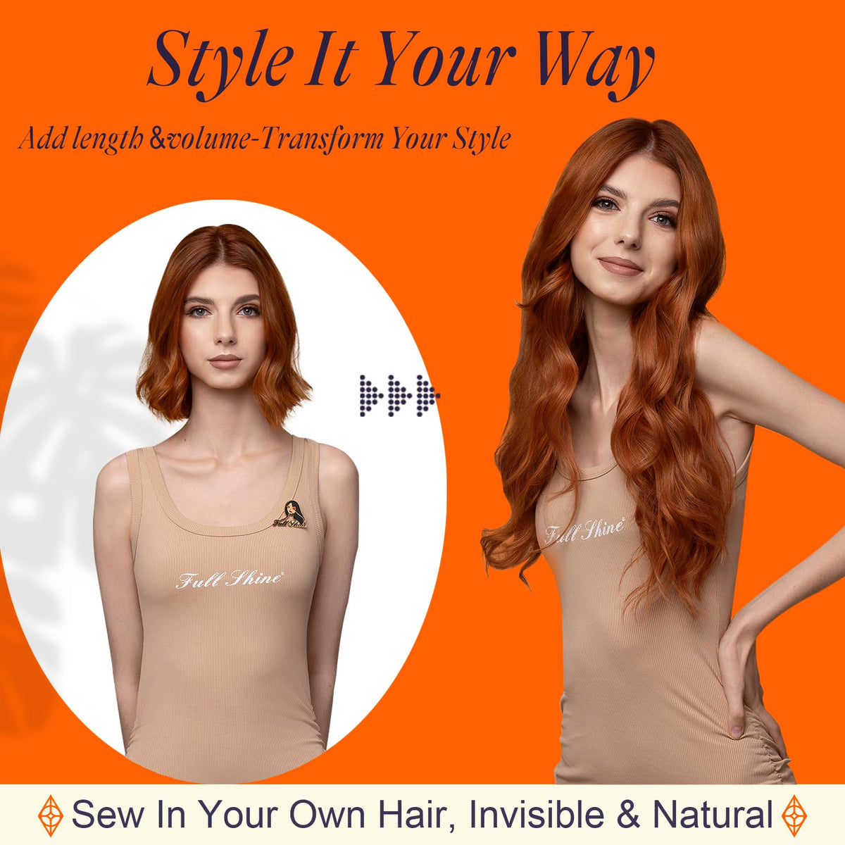 Full Shine Weft Extensions displayed with care tips