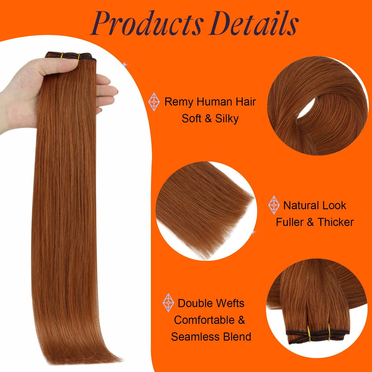 Full Shine Weft Extensions displayed with various colour options