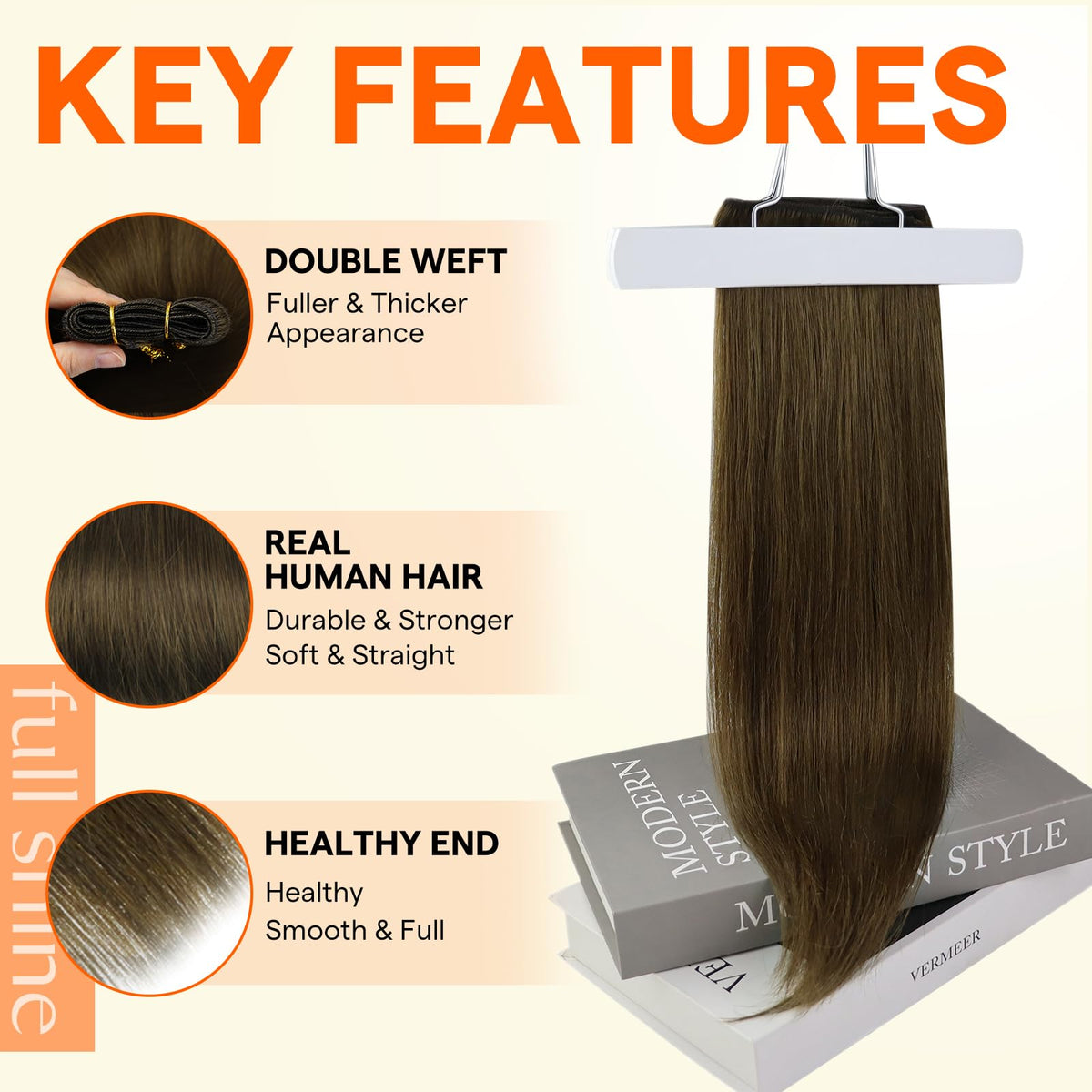 Full Shine weft extensions showing soft texture