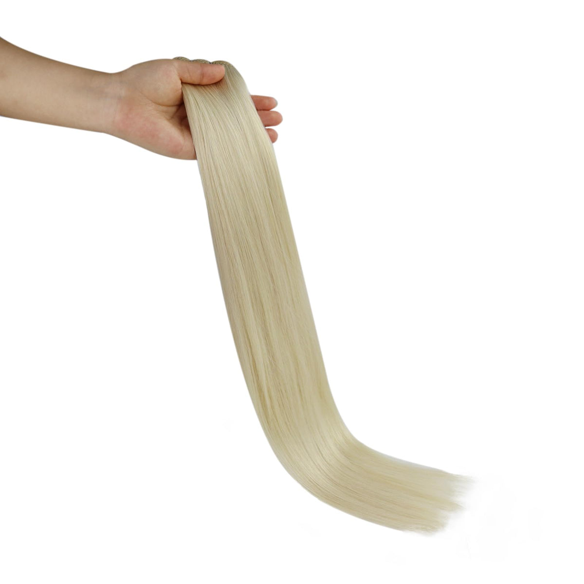 Full Shine Weft Hair Extensions 10 Inch Platinum Blonde on a model
