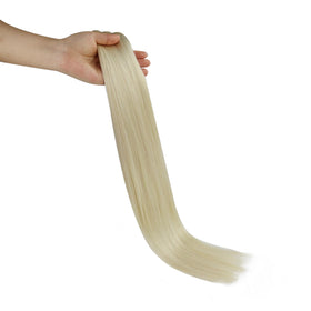 Full Shine Weft Hair Extensions 10 Inch Platinum Blonde on a model