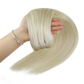 Full Shine Weft Hair Extensions 10 Inch Platinum Blonde styled in waves