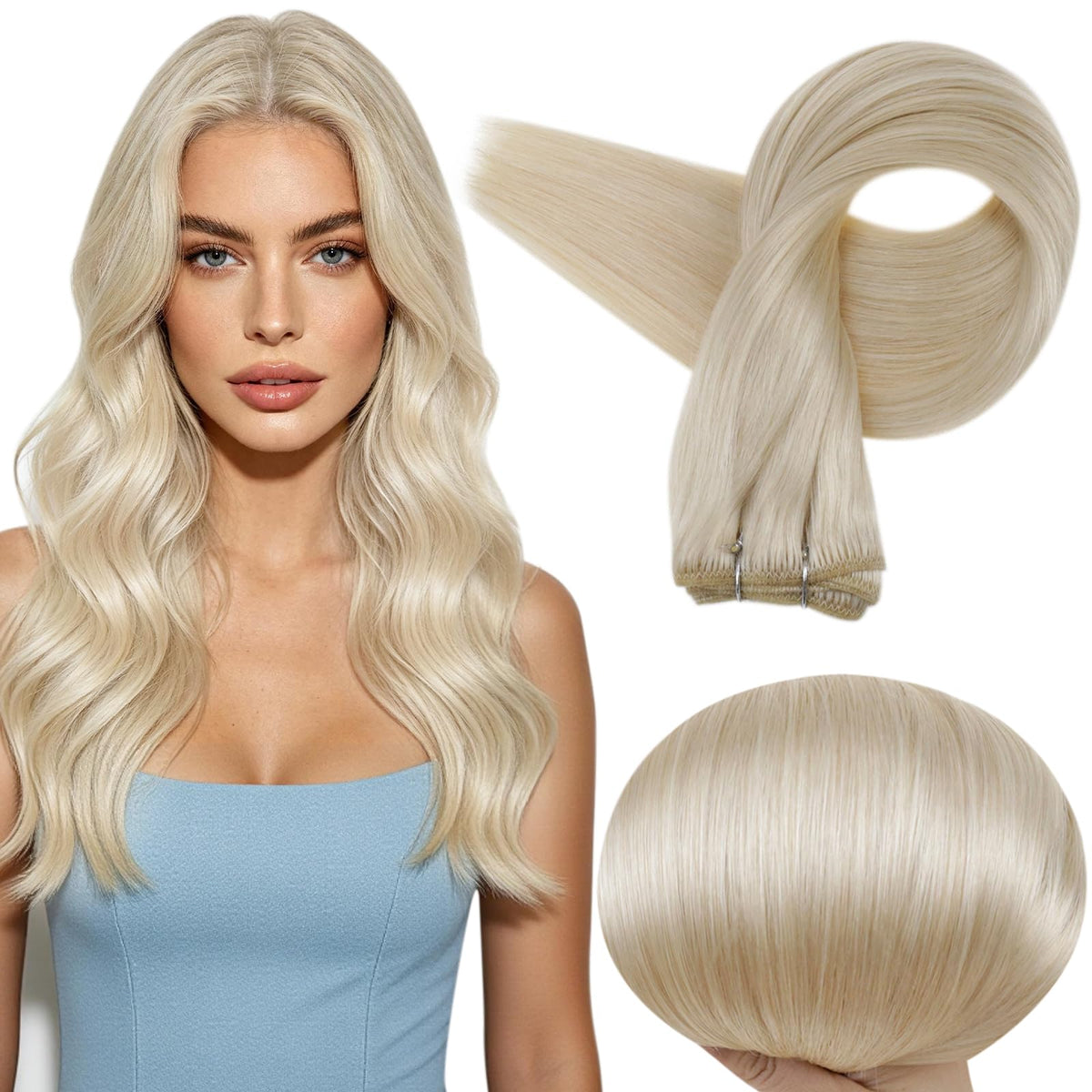 Full Shine Weft Hair Extensions 10 Inch White Blonde front view