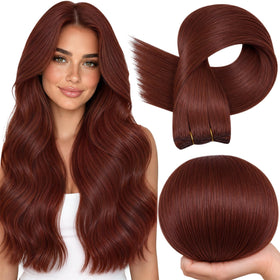 Full Shine Weft Hair Extensions 100G 14 Inch Cinnamon Copper front view