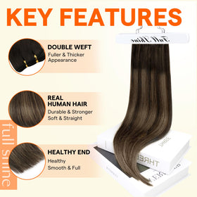 Full Shine Weft Hair Extensions 12 Inch dark brown balayage back view