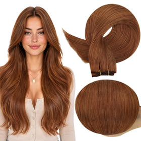 Full Shine Weft Hair Extensions 14 Inch copper double weft front view