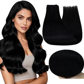 Full Shine Weft Hair Extensions 14 Inch Jet Black front view