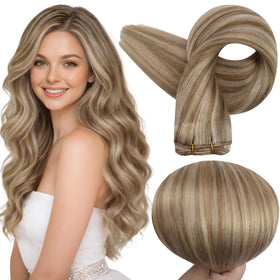 Full Shine Weft Hair Extensions 16 Inch Blonde Highlight front view