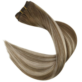 Full Shine Weft Hair Extensions 16In 105G styled in loose curls