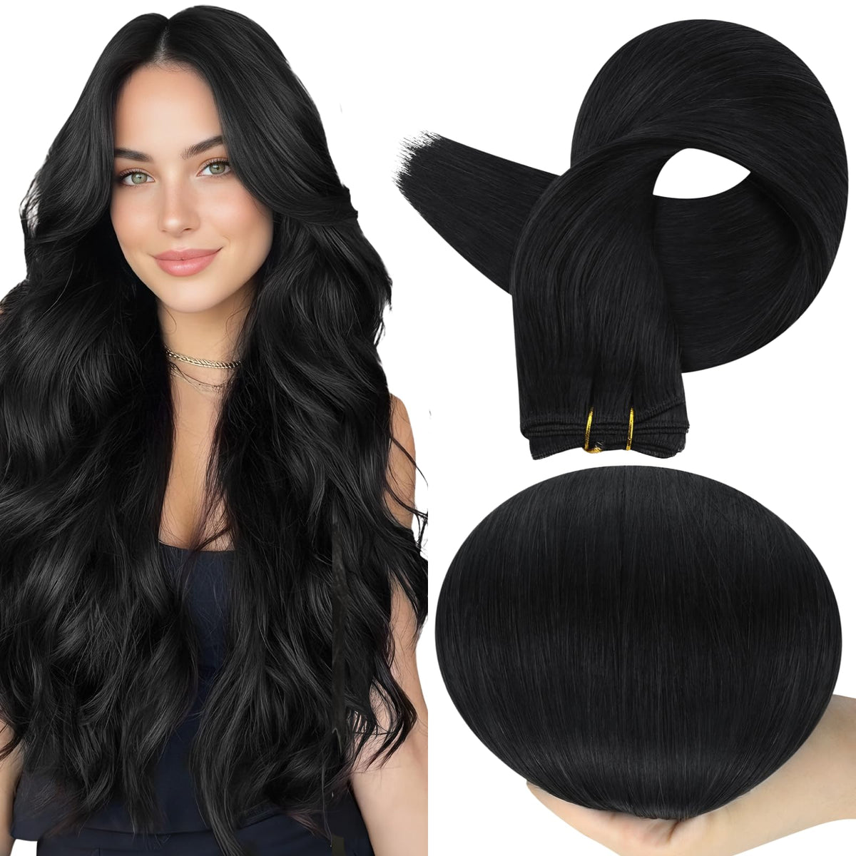 Full Shine Weft Hair Extensions 18 Inch black human hair bundle front view