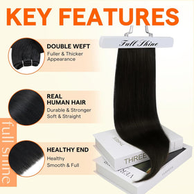 Full Shine Weft Hair Extensions 18 Inch Jet Black side view