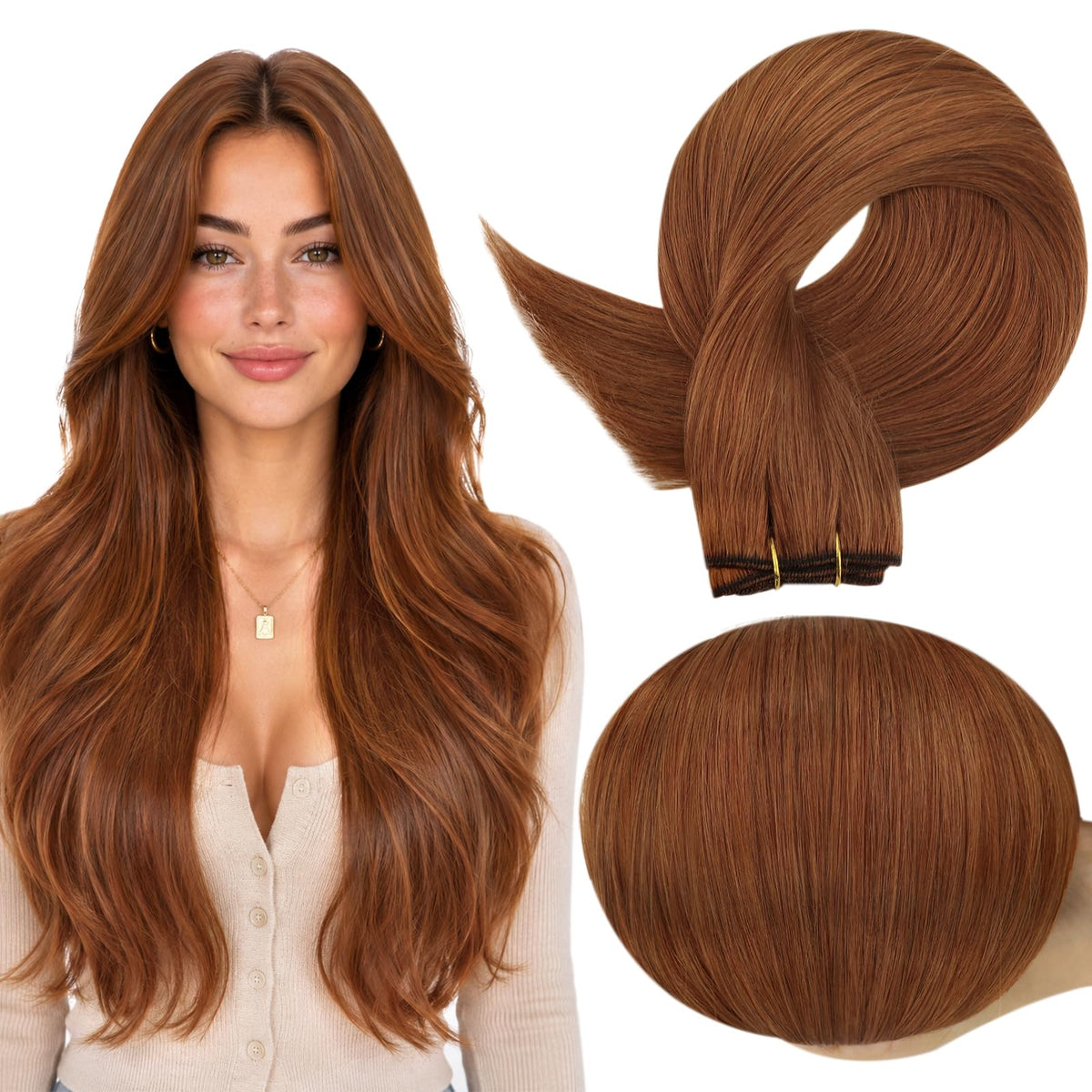 Full Shine Weft Hair Extensions 20 Inch Copper front view