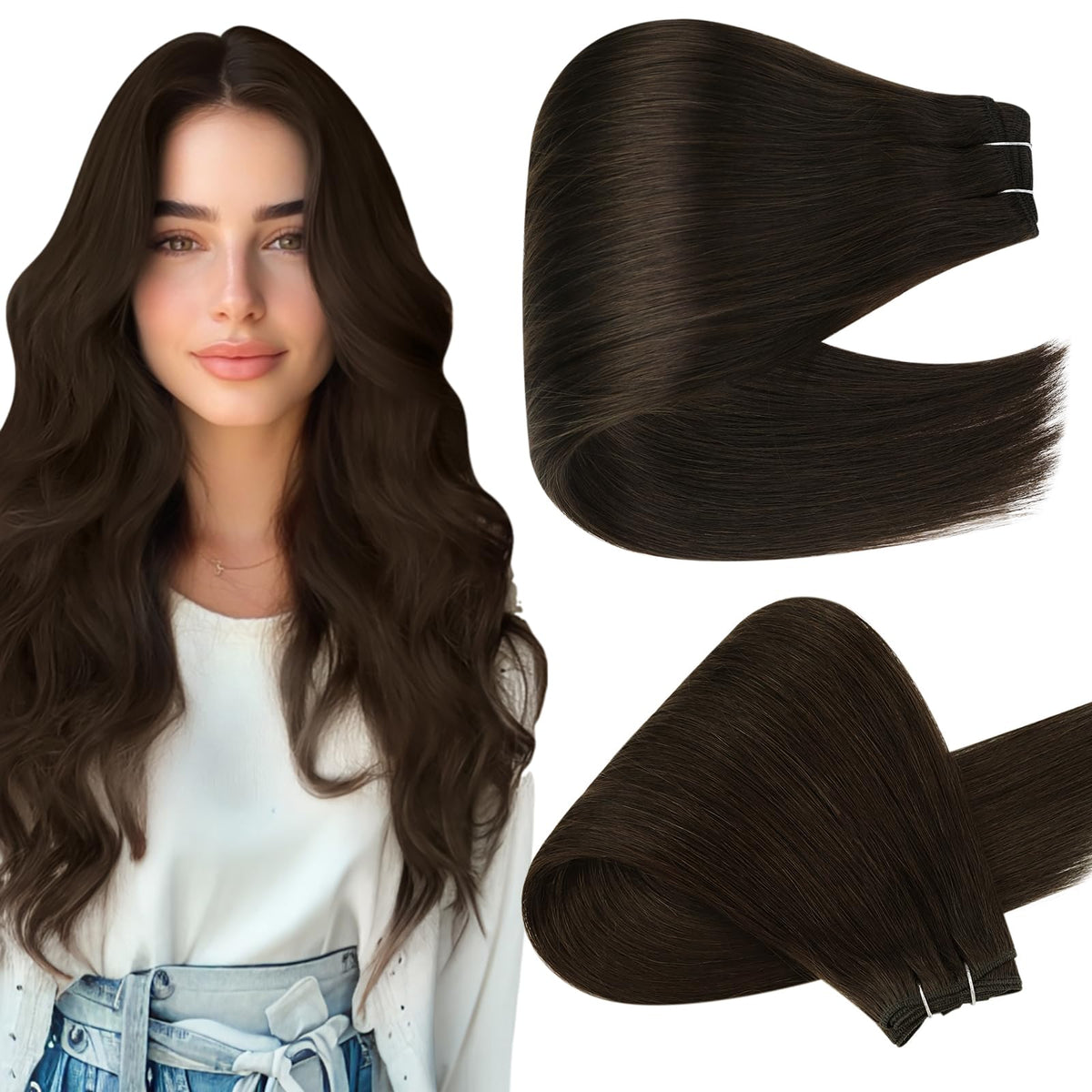 Full Shine Weft Hair Extensions 20 Inch dark brown front view