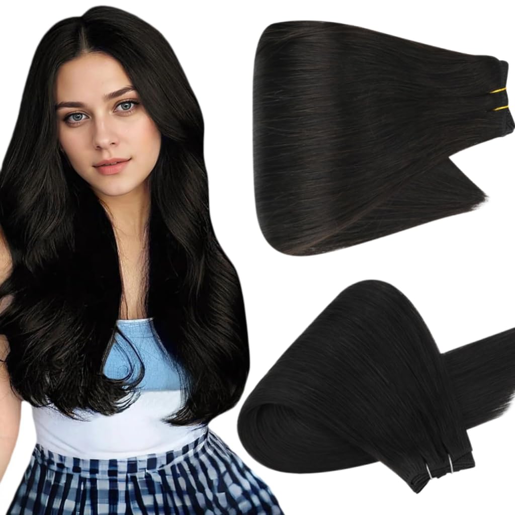Full Shine Weft Hair Extensions 22 Inch Off Black front view