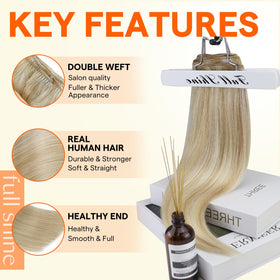 Full Shine Weft Hair Extensions 24 Inch Blonde Highlight back view