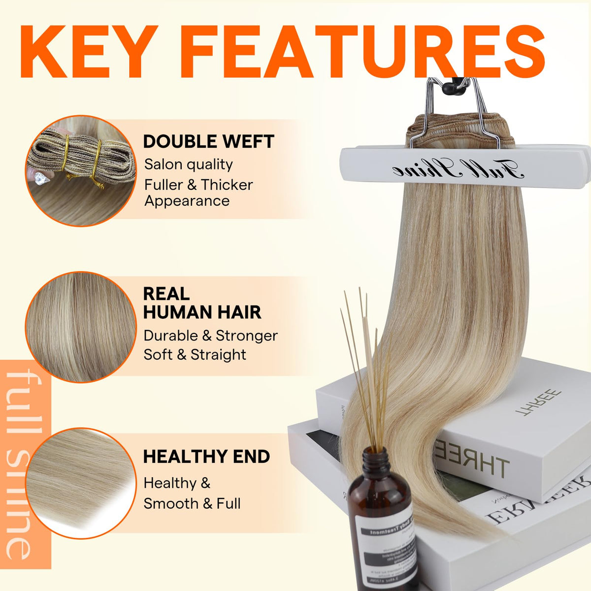 Full Shine Weft Hair Extensions Ash Blonde back view