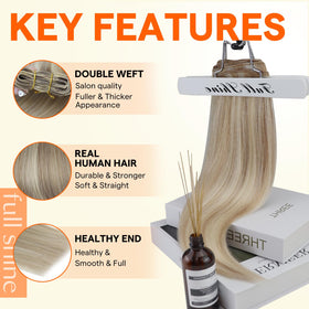Full Shine Weft Hair Extensions Ash Blonde back view