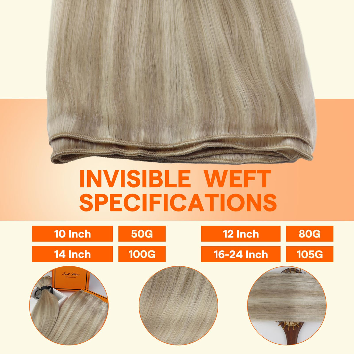 Full Shine Weft Hair Extensions Ash Blonde side view