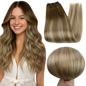 Full Shine Weft Hair Extensions Balayage Brown 20 Inch front view