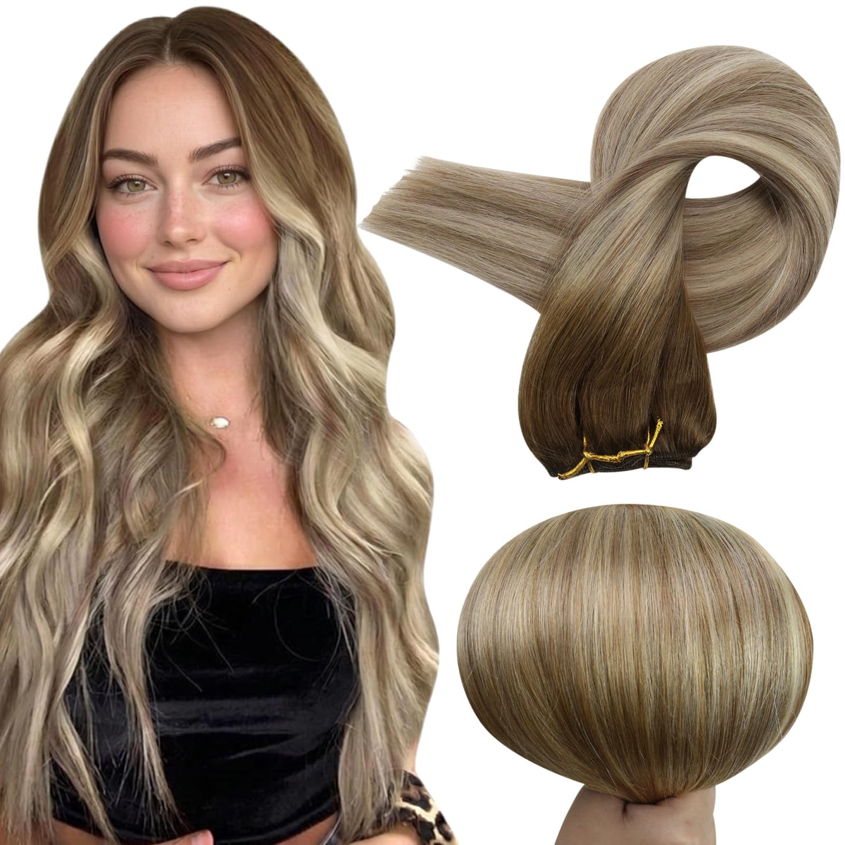 Full Shine Weft Hair Extensions Balayage front view