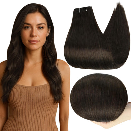 Full Shine Weft Hair Extensions Dark Brown 24 Inch front view
