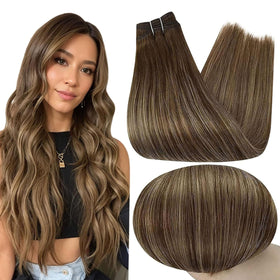 Full Shine Weft Hair Extensions Ombre Brown 18 Inch front view