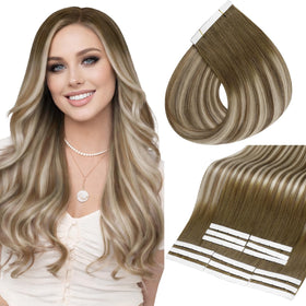 Full Shine Wide Tape in Extensions Ash Brown Beige Blonde front view