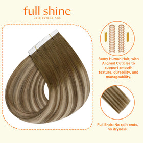 Full Shine Wide Tape in Hair Extensions showing color variation