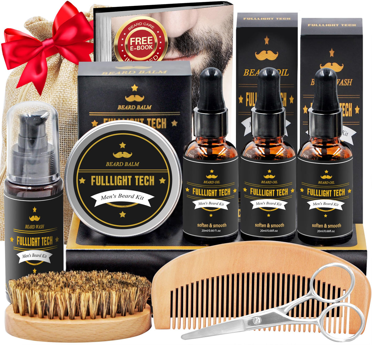 FULLLIGHT TECH Beard Kit complete set with wash, oils, and tools