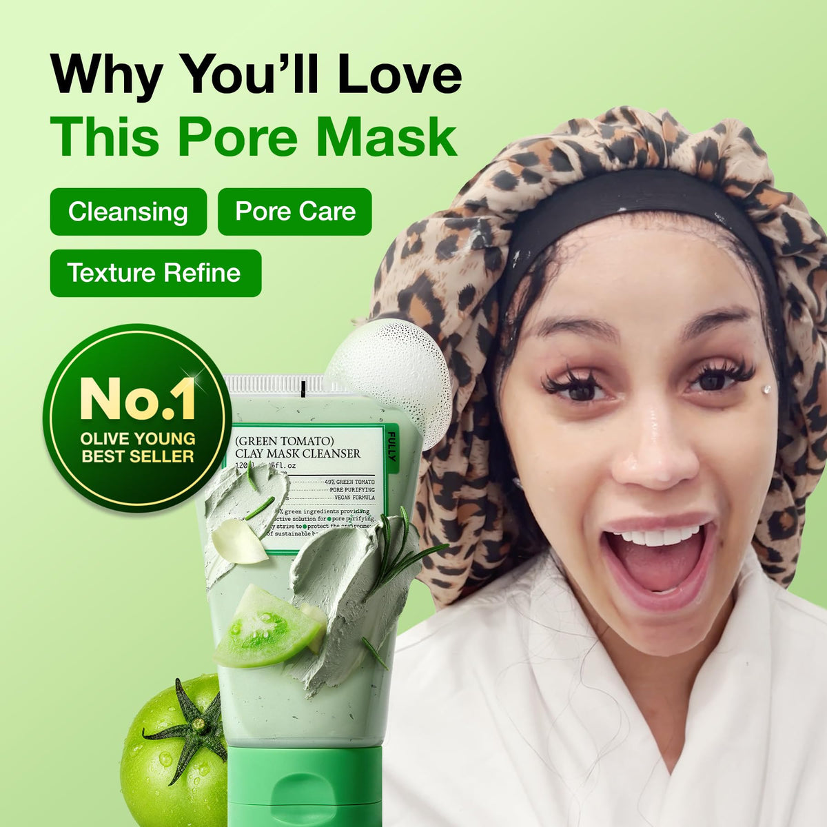 FULLY Green Tomato Pore Clay Mask Cleanser texture close-up