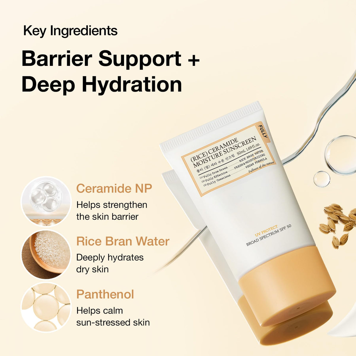 FULLY Rice Ceramide Moisture Sunscreen SPF 50 lifestyle scene