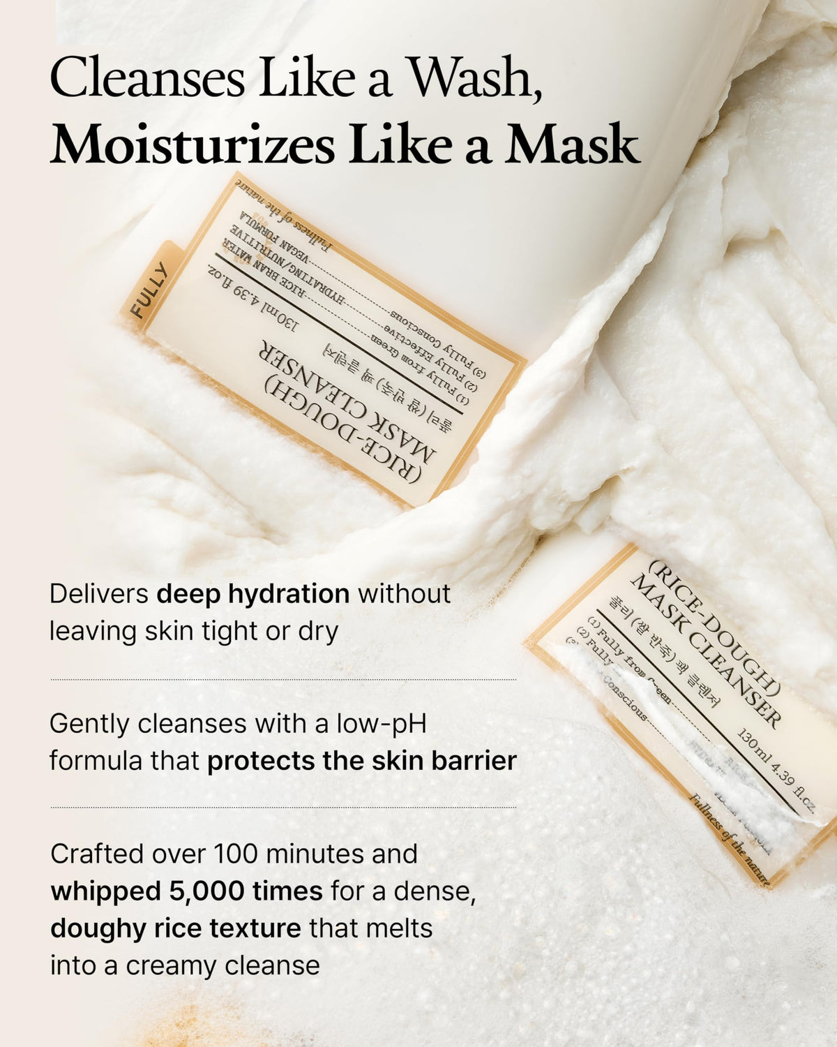FULLY Rice Dough Mask Cleanser in use on a model's face
