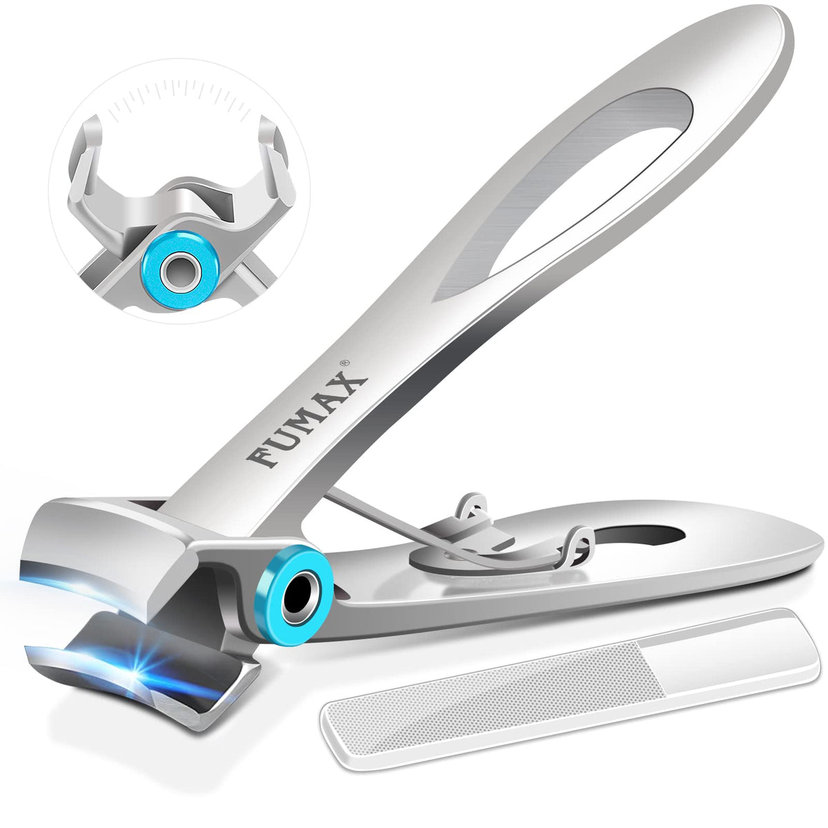 FUMAX toenail clippers front view with wide jaw opening