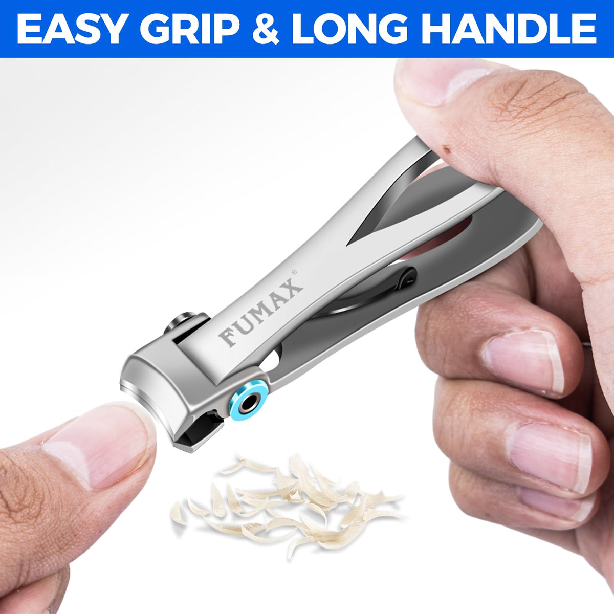 FUMAX toenail clippers with curved stainless steel blades