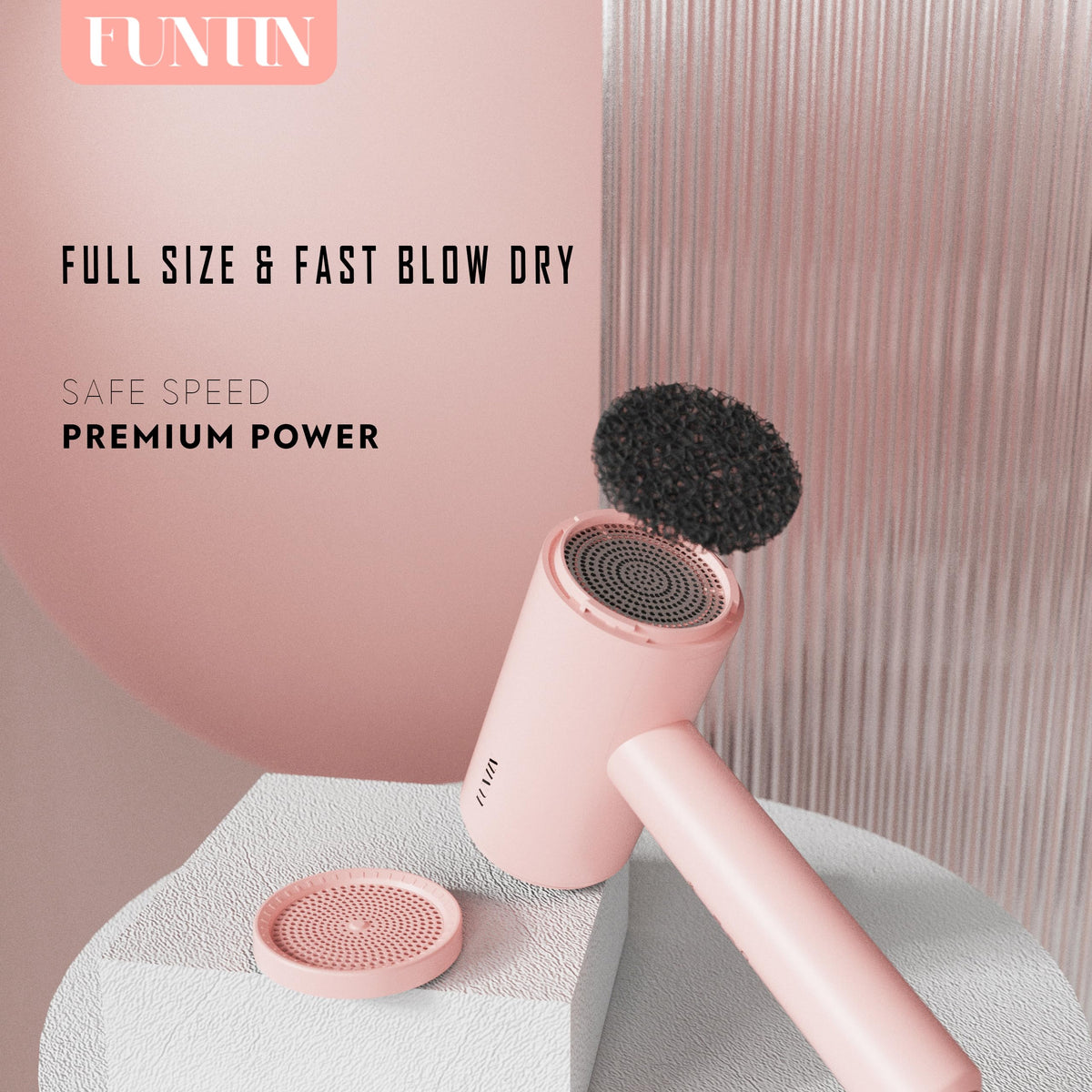 FUNTIN Hair Dryer with accessories on a vanity