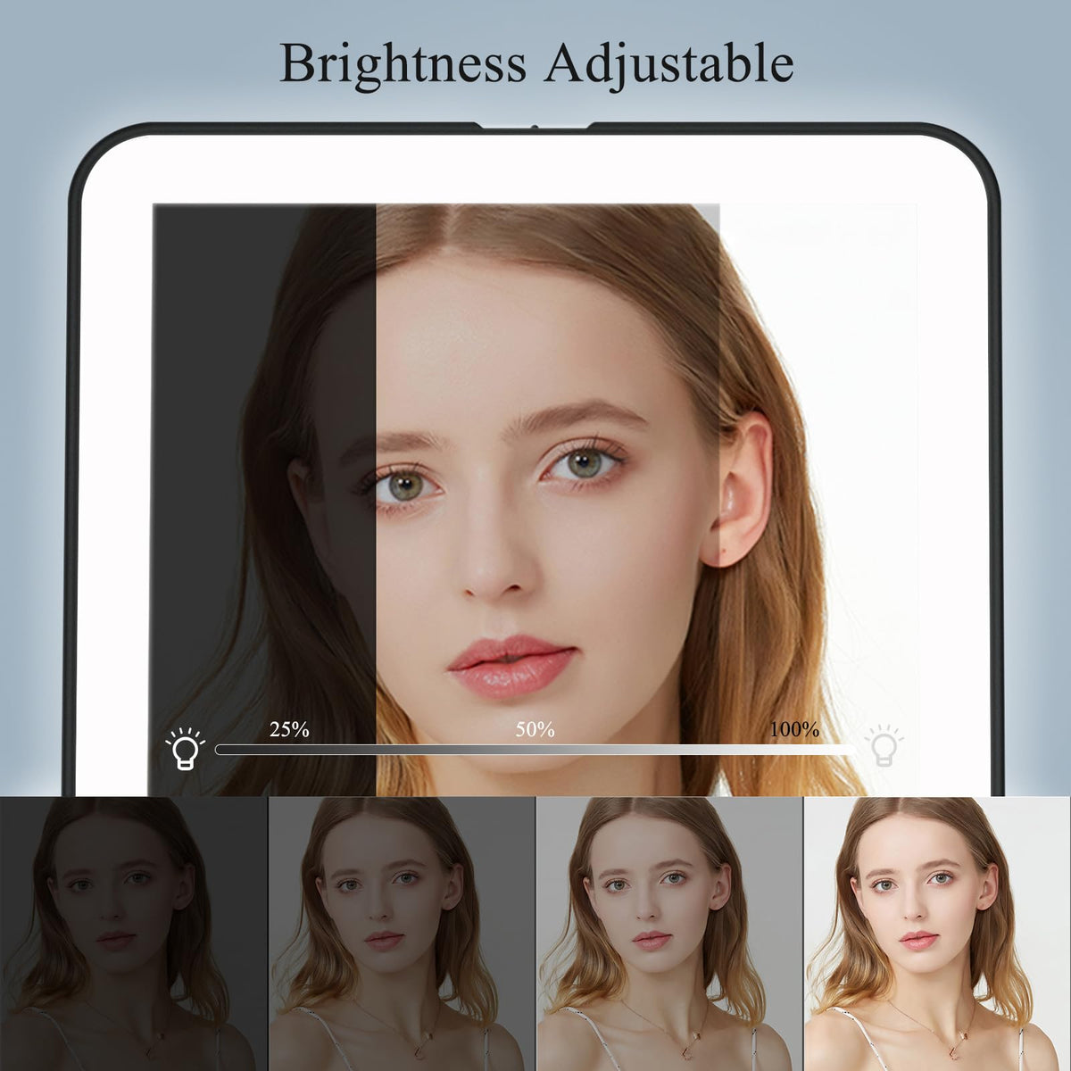 FUNTOUCH LED Makeup Mirror displaying warm light setting