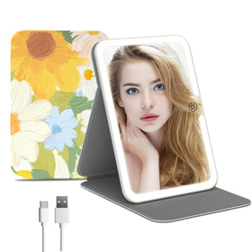 FUNTOUCH Lighted Makeup Mirror front view with PU leather cover