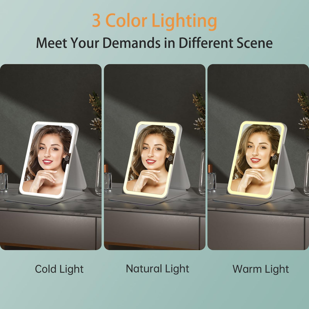 FUNTOUCH Lighted Makeup Mirror side view showing adjustable stand