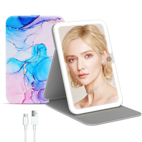 FUNTOUCH Rechargeable Lighted Makeup Mirror front view with PU leather cover