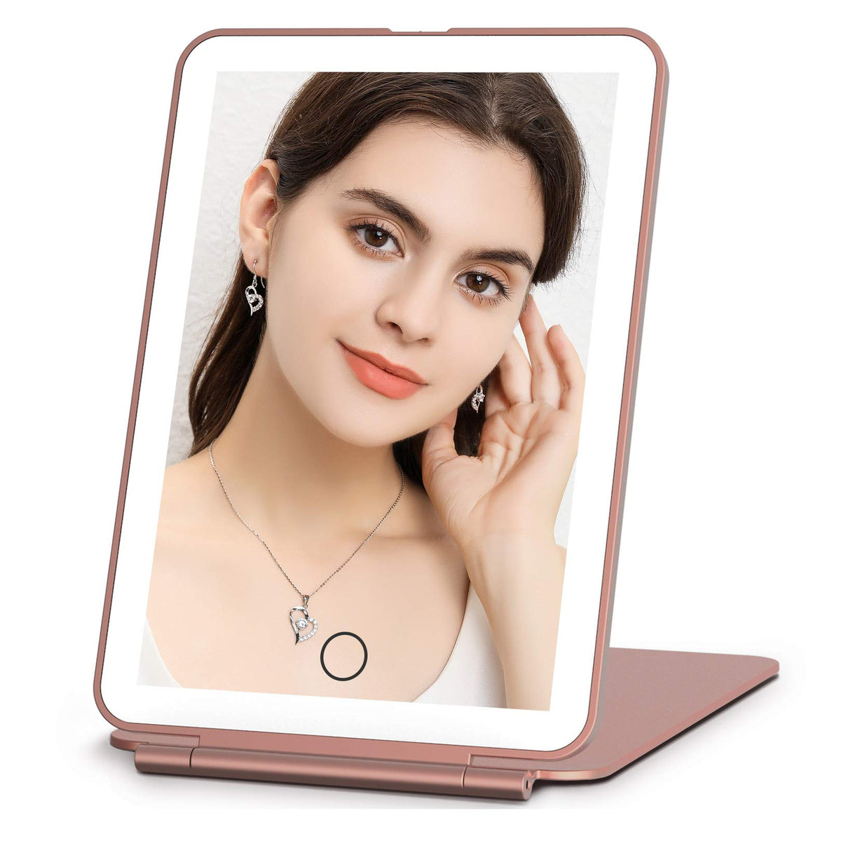 FUNTOUCH Rechargeable Travel Makeup Mirror front view with LED lights