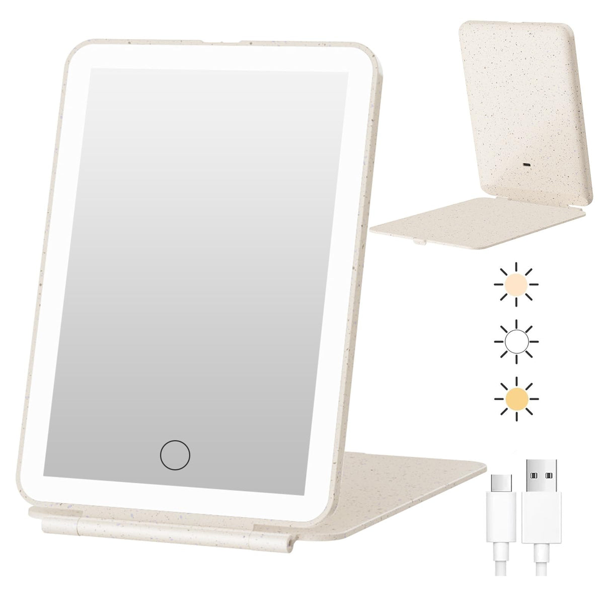 FUNTOUCH Rechargeable Travel Makeup Mirror front view with LED lights