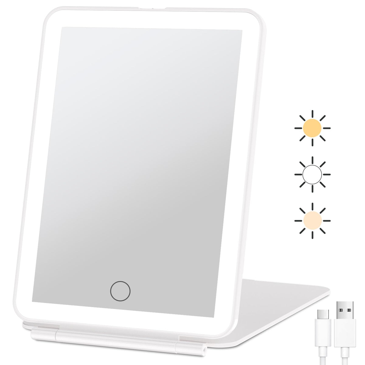 FUNTOUCH Rechargeable Travel Makeup Mirror front view with LED lights
