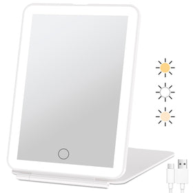FUNTOUCH Rechargeable Travel Makeup Mirror front view with LED lights