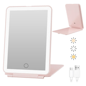 FUNTOUCH Rechargeable Travel Makeup Mirror front view with LED lights