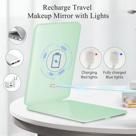 FUNTOUCH Travel Makeup Mirror displaying three colour light options