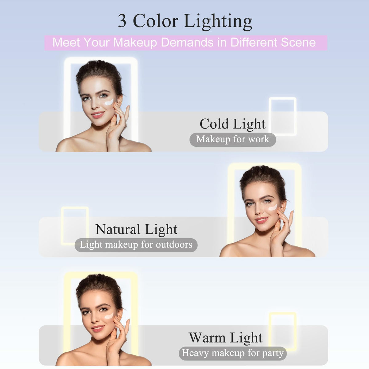 FUNTOUCH Travel Makeup Mirror displaying warm light setting